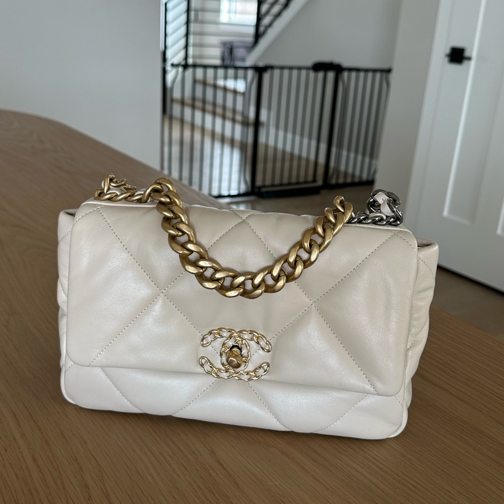 Chanel Beige Cream 19 Quilted Flap Bag